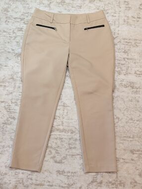 Ann Taylor Beige Straight-Leg Ankle Pants with Zip Pockets